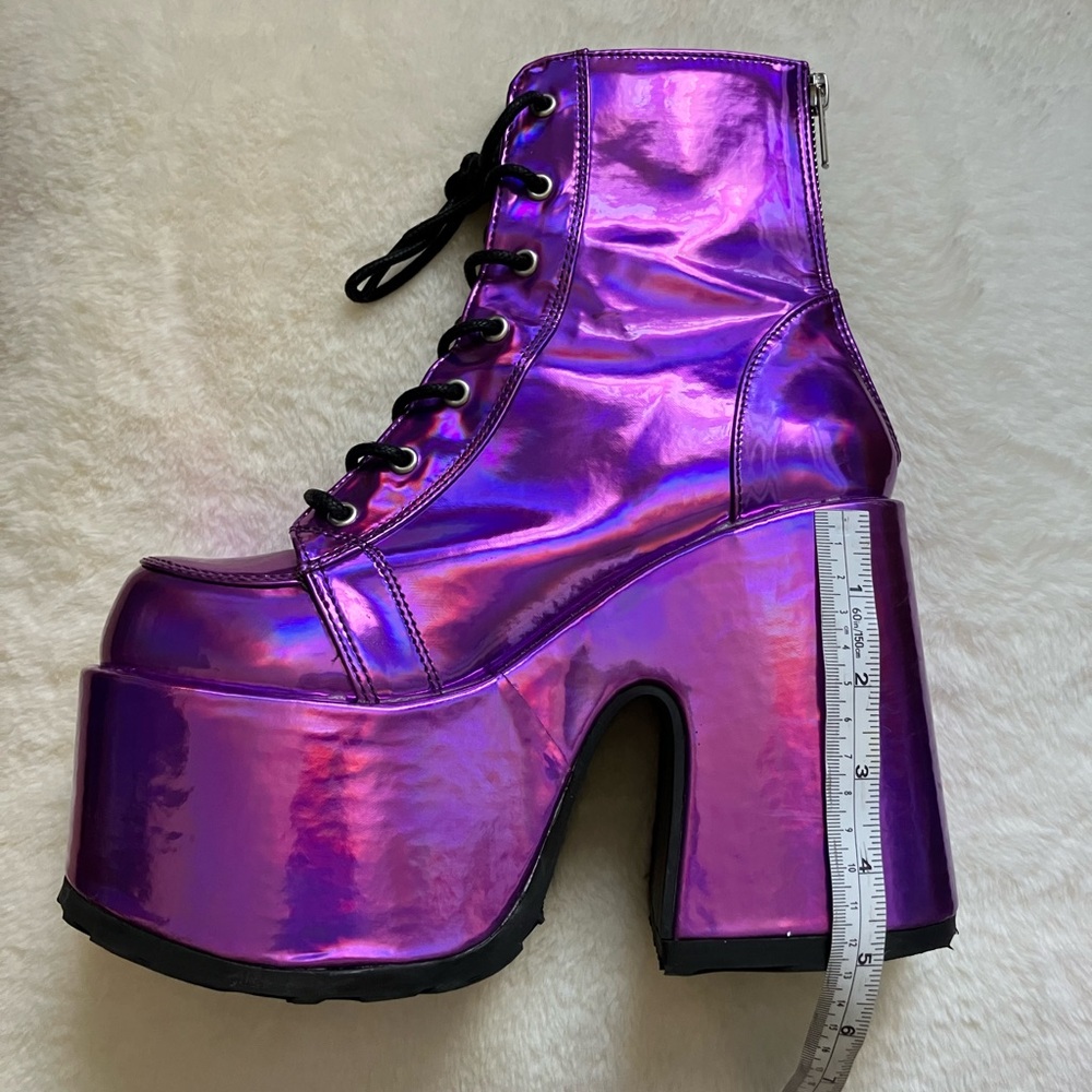 Demonia Holographic/Metallic Purple Platform Boots CAMEL-203 - Picture 12 of 13